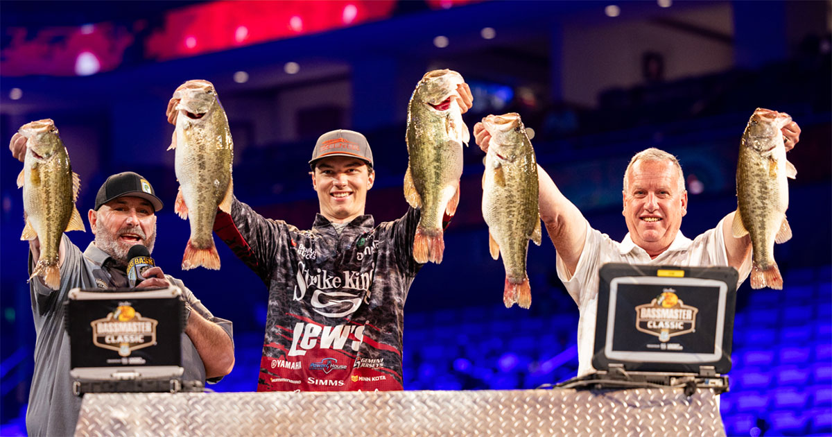 Minnesota's Easton Fothergill leads Day 2 of the Bass Pro Shops Bassmaster Classic presented by Under Armour in Fort Worth, Texas, with a two-day weight of 54-5. Photo by Grant Moxley/B.A.S.S
