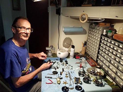 John Meyer, the reel repairman for Clear H2o Tackle
